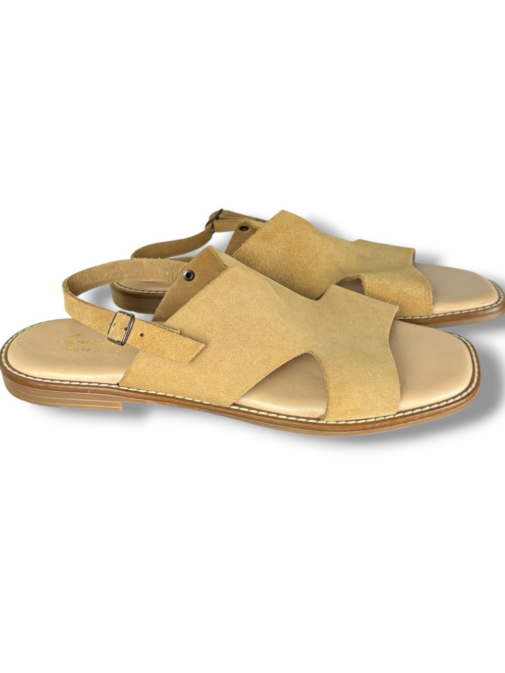 Avellini Italy Tan Suede Slingback Flat Sandals Leather Buckle Size 9.5 - Picture 12 of 12
